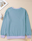 Elliana Stripe Crossed Stitch Drop Shoulder Sweatshirt