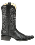 El General Men's Exotic Ostrich Leather Cowboy Boots - Black 45075