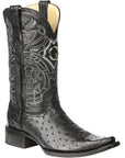 El General Men's Exotic Ostrich Leather Cowboy Boots - Black 45075