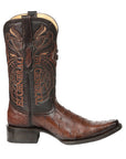 El General Men's Exotic Ostrich Leather Cowboy Boots - Brown 45076