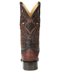El General Men's Exotic Ostrich Leather Cowboy Boots - Brown 45076