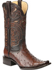 El General Men's Exotic Ostrich Leather Cowboy Boots - Brown 45076