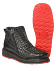 El General Men’s Black Woven Ankle Boots with Zipper 45183