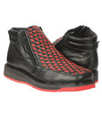 El General Men’s Ankle Boots with Zipper - Black/Red Petatillo Leather 45402