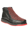 El General Men’s Ankle Boots with Zipper - Black/Red Petatillo Leather 45402