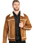 El General Men’s Tan Suede Sherpa-Lined Jacket 45634