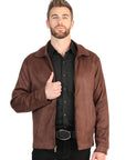 El General Men’s Suede Zipper Jacket - Brown 45649