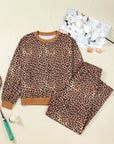 Leopard Bow Embroidered Pullover and Pants Set
