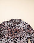 Leopard Mesh Smocked Neck Long Sleeve Bodysuit