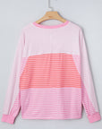 Stripe Colorblock Reverse Seam Long Sleeve Top