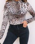 Leopard Smocked Neck Mesh Bodysuit