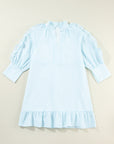 Gracie Seersucker Ruffled Puff Sleeve Mini Dress