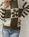 Checker Floral Stripe Patchwork Sweater
