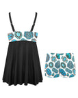 Turquoise Crazy Swim Dress & Shorts Set