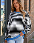 Elliana Stripe Crossed Stitch Drop Shoulder Sweatshirt