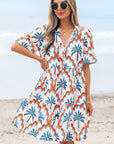 Genesis Palm Tree Printed Short Sleeve Dress