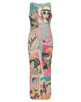 Baha Ranch Retro Pop Western Bodycon Side Slit Maxi Dress