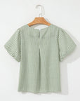 Stripe Textured Puff Sleeve Blouse
