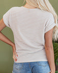 Stripe Button Front V-Neck T-Shirt