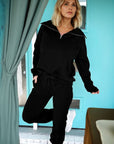 Solid Quarter-Zip Top and Drawstring Pants Set