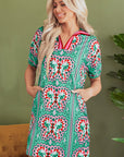 Isabela Butterfly Print Split Neck Short Sleeve Dress