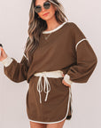 Colorblock Long Sleeve Top and Skort Set