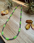 Jade Dye Green & Sterling Silver Pearl Necklace – 21 ¾” Plus Extender