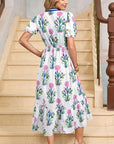 Floral Ruffle Hem Pop of Color Neckline Dress