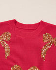 Christmas Sequin Bow Drop Shoulder Sweater
