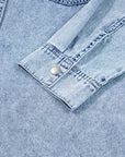 Solid Denim Chest Pocket Raw Hem Shirt Dress