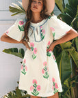 Floral Split Neck Mini Dress