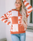 Miller Checkered Floral Striped Sleeve Sweater