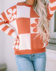 Checker Floral Stripe Patchwork Sweater