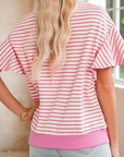 Stripe Contrast Trim Ruffle Sleeve Top