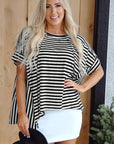 Alia Stripe Batwing Sleeve Crewneck Oversized Top