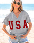 USA Patch Notched Neck Loose Tee