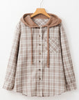 Checker Button-Up Chest Pocket Hooded Shacket