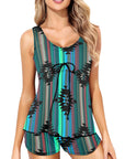 Teal Aztec Tankini Boy Shorts Swim Set