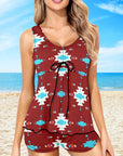 Burgandy Aztec Tankini & Boy Shorts Swim Set
