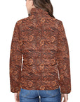 Tooled Leather Print Puffy Bomber Jacket