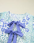Leopard Contrast Bow Puff Sleeve Dress