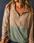 Melissa Two Tones Color Block Half Zip Fleece Sweatshirt