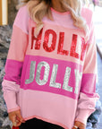 Christmas HOLLY JOLLY Sequin Colorblock Crewneck Sweater