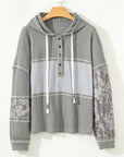 Stripe Patchwork Waffle Knit Long Sleeve Hooded Top