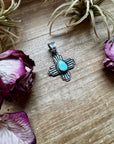 Zia Symbol Pendant with Golden Hill Turquoise – Sterling Silver – Native Made by K. Billah – Fits 8mm