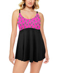 Pink Lightning Bolt Swim Dress & Shorts Set