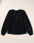 Solid Ribbed Button V-Neck Top