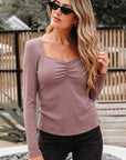 Cora Square Neck Ribbed Fit Long Sleeve Top