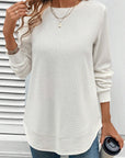 Solid Waffle Knit Long Sleeve Top