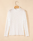 Ruth Sheer Mesh Patterned Lettuce Trim Top